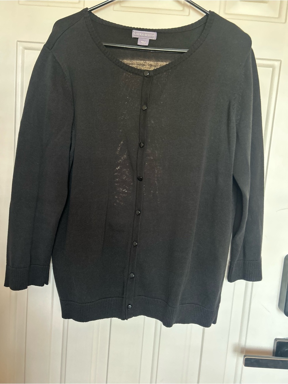 Laura Scott Black Knit Cardigan with Crew Neck